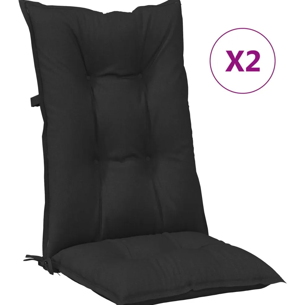 vidaXL Hooge Rug Stoelkussens Set 2 st Polyester Melange Zwart