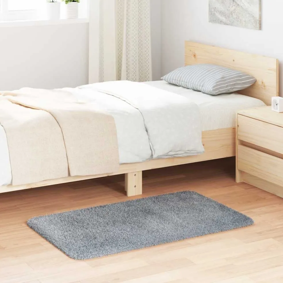 vidaXL Hoogpolig vloerkleed NAVARRA 60x100 cm polyester lichtgrijs