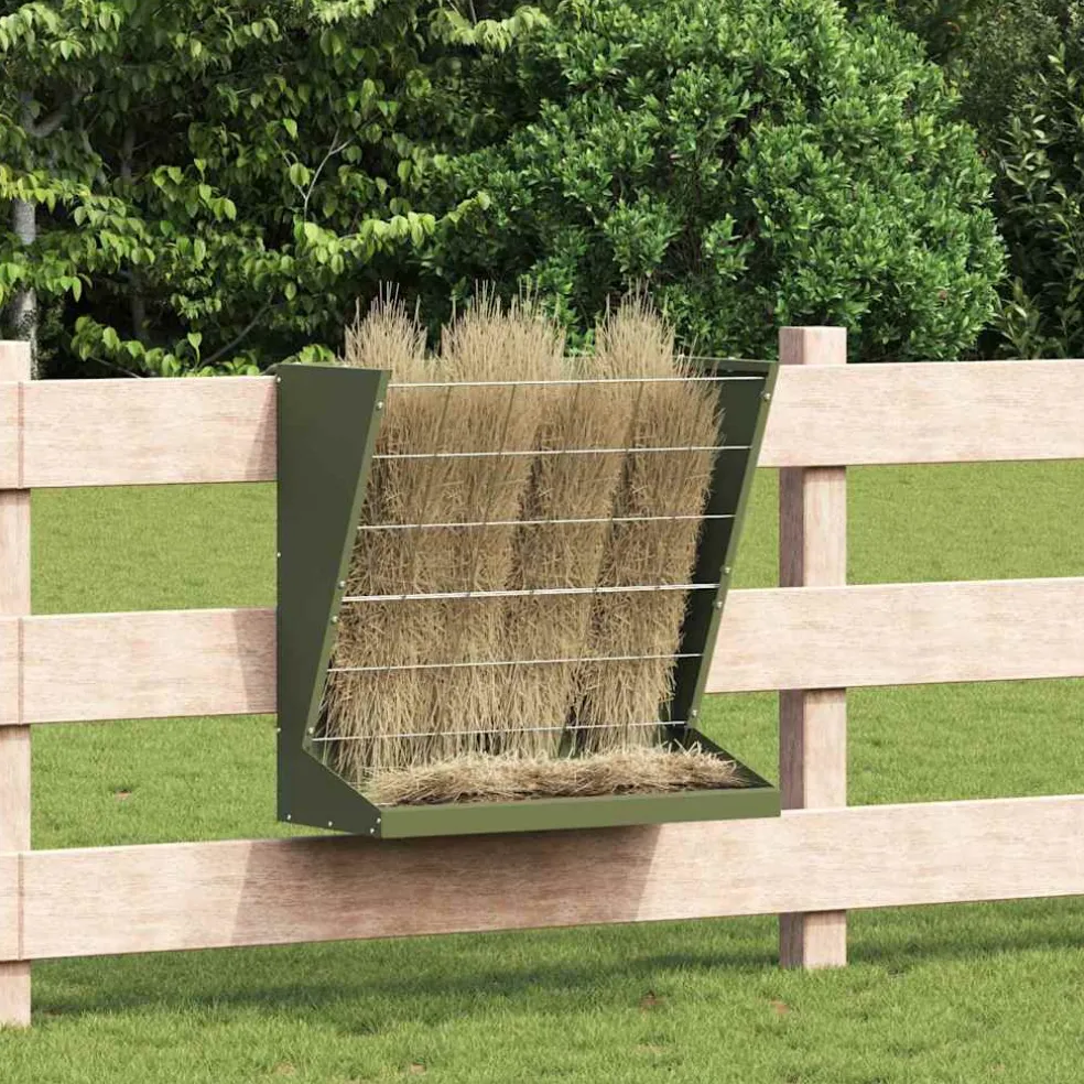 vidaXL Hooi Feeder Olijfgroen 71 x 33 x 70 cm 5 kg Koudgewalst Staal