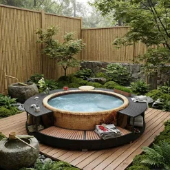 vidaXL Hottub-ombouw poly rattan zwart