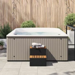 vidaXL Hottub-opstap 50x50x50,5cm poly rattan&massief acaciahout zwart