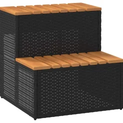 vidaXL Hottub-opstap 50x50x50,5cm poly rattan&massief acaciahout zwart
