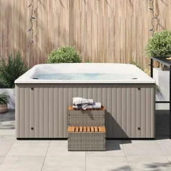 vidaXL Hottub-opstap 50x50x50,5cm poly rattan&massief acaciahout grijs