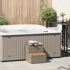 vidaXL Hottub-opstap 50x50x50,5cm poly rattan&massief acaciahout grijs