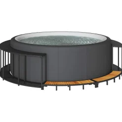 vidaXL Hottub Surround opbergruimte houten opstapje poly rattan zwart