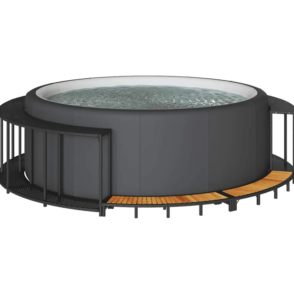 vidaXL Hottub Surround opbergruimte houten opstapje poly rattan zwart