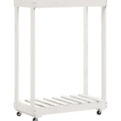 vidaXL Houtblokhouder met wielen 76,5x40x108 cm massief grenenhout wit