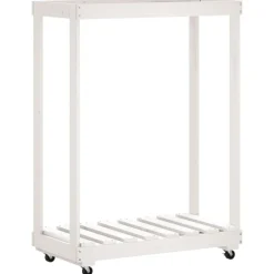vidaXL Houtblokhouder met wielen 76,5x40x108 cm massief grenenhout wit