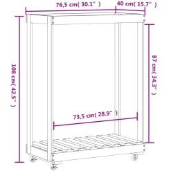 vidaXL Houtblokhouder met wielen 76,5x40x108 cm massief grenenhout wit