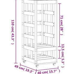 vidaXL Houtblokhouder met wielen 40x49x110 cm massief grenenhout