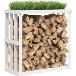 vidaXL Houtblokhouder 108x52x106 cm massief grenenhout wit