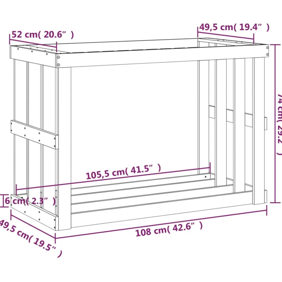 vidaXL Houtblokhouder 108x52x74 cm massief grenenhout