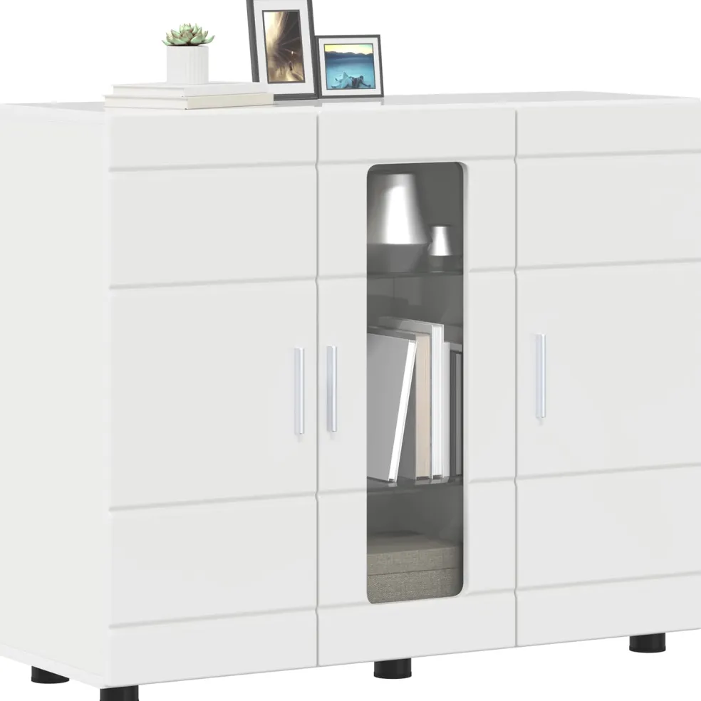 vidaXL Houten Kast Hoogglans wit Bewerkt hout