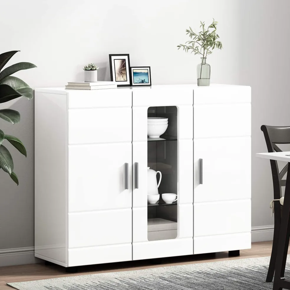 vidaXL Houten Kast Hoogglans wit Bewerkt hout