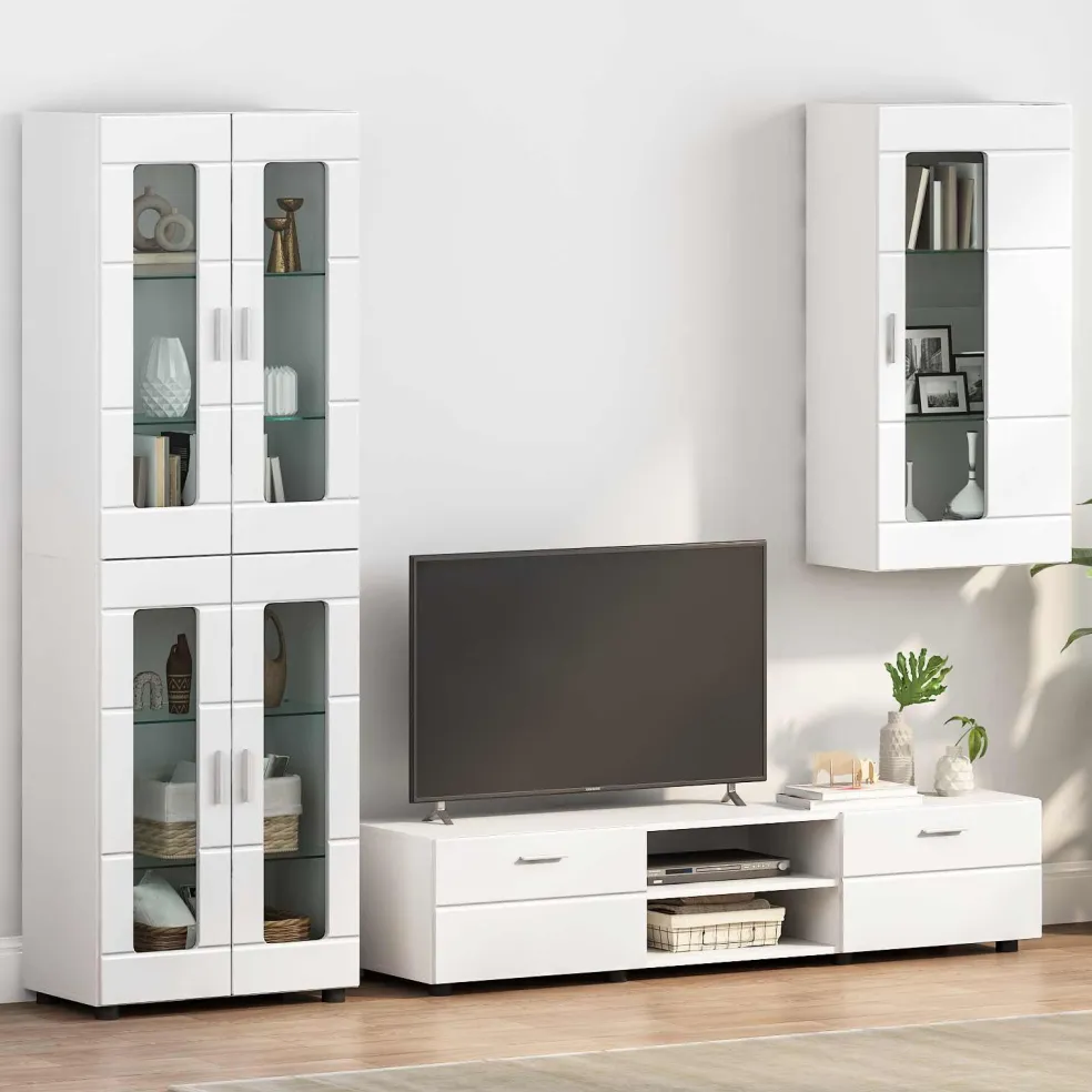 vidaXL Houten Kast Hoogglans wit Bewerkt hout