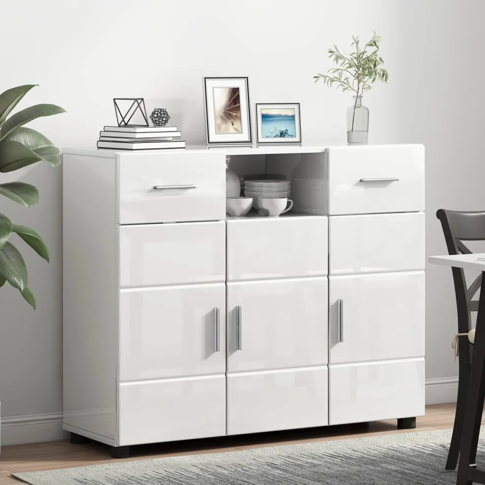 vidaXL Houten Kast Hoogglans wit Bewerkt hout