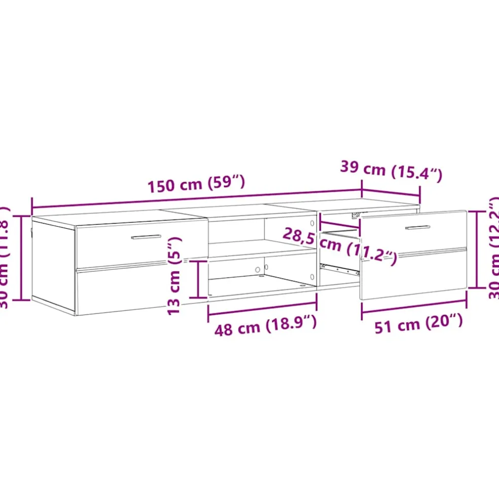 vidaXL Houten Kast 150 x 39 x 30 cm Hoogglans wit Bewerkt hout