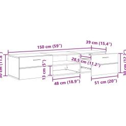 vidaXL Houten Kast 150 x 39 x 30 cm Wit Bewerkt hout