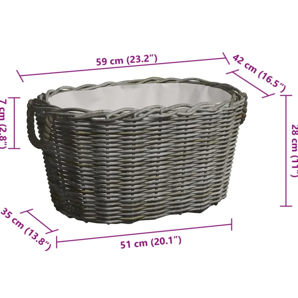 vidaXL Houtmand met handvatten 59x42x28 cm wilgenhout grijs