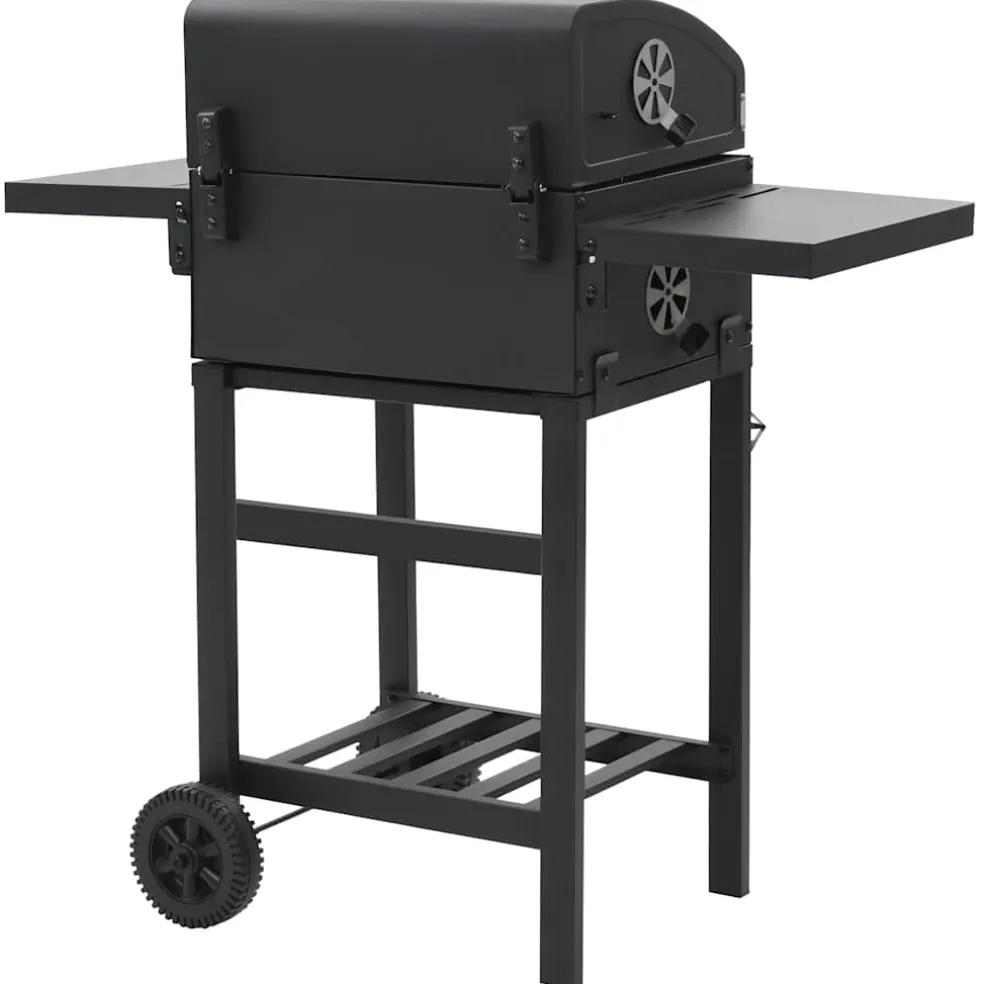 vidaXL Houtskoolbarbecue met onderplank zwart