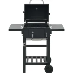 vidaXL Houtskoolbarbecue met onderplank zwart