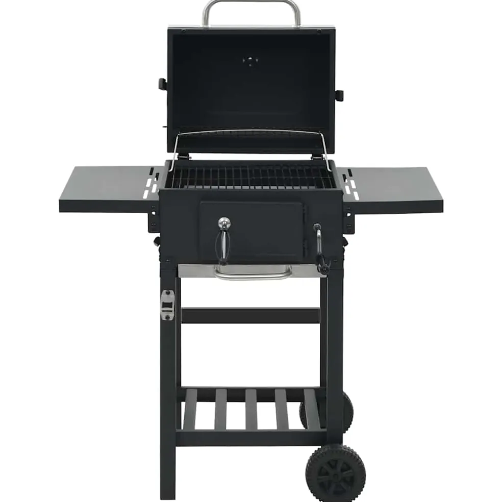 vidaXL Houtskoolbarbecue met onderplank zwart