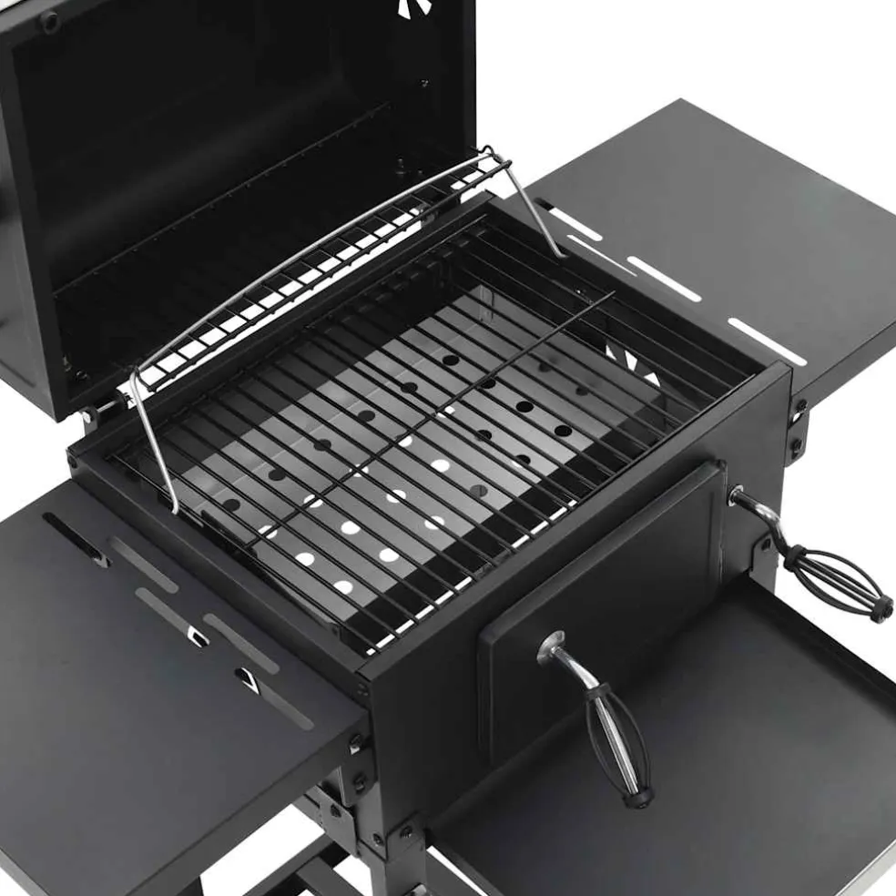 vidaXL Houtskoolbarbecue met onderplank zwart