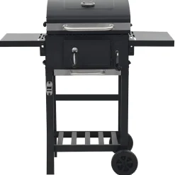 vidaXL Houtskoolbarbecue met onderplank zwart