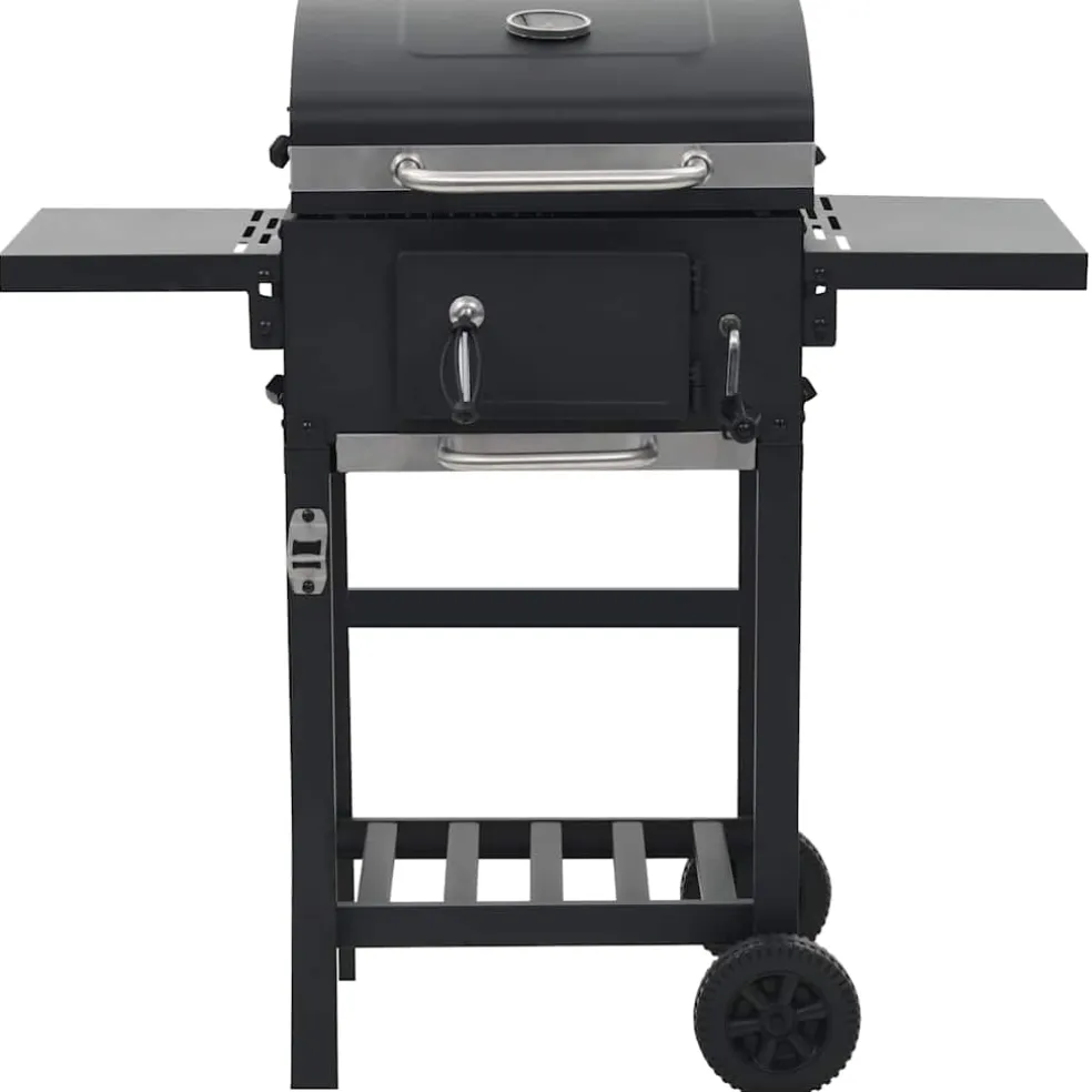 vidaXL Houtskoolbarbecue met onderplank zwart