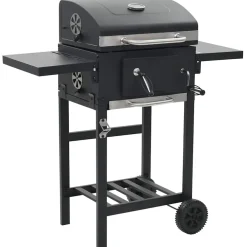 vidaXL Houtskoolbarbecue met onderplank zwart