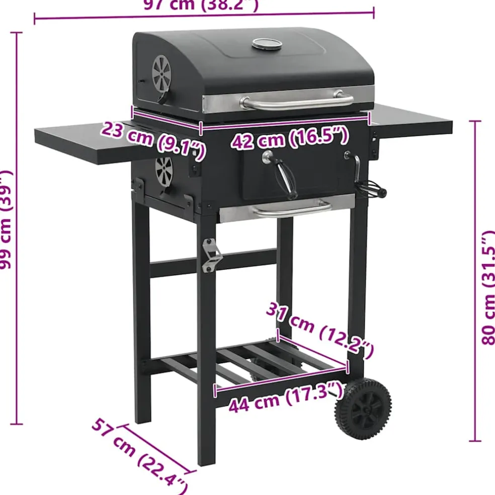 vidaXL Houtskoolbarbecue met onderplank zwart