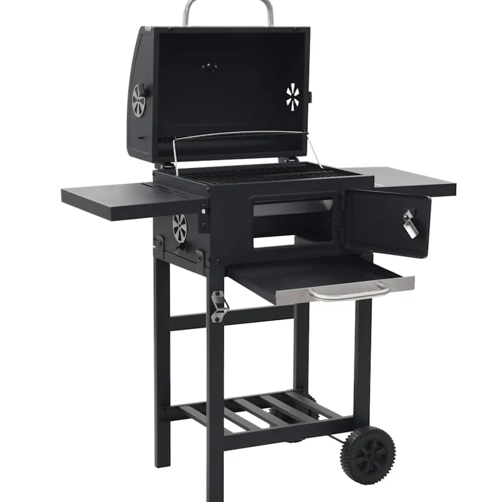 vidaXL Houtskoolbarbecue met onderplank zwart