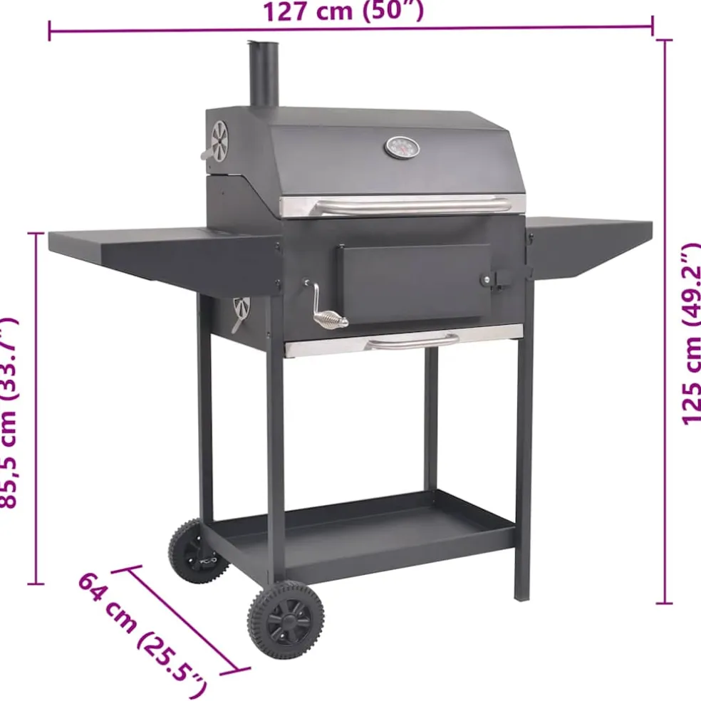 vidaXL Houtskoolbarbecue met onderplank zwart