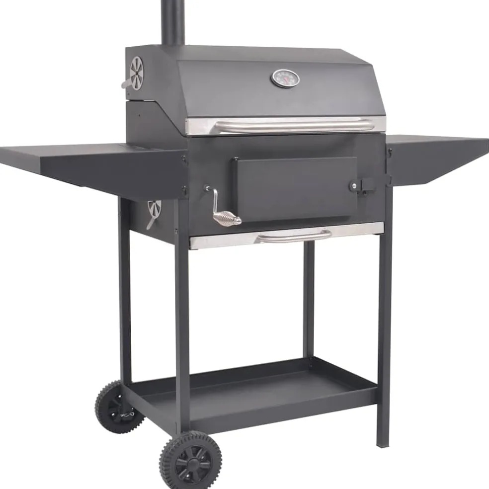 vidaXL Houtskoolbarbecue met onderplank zwart