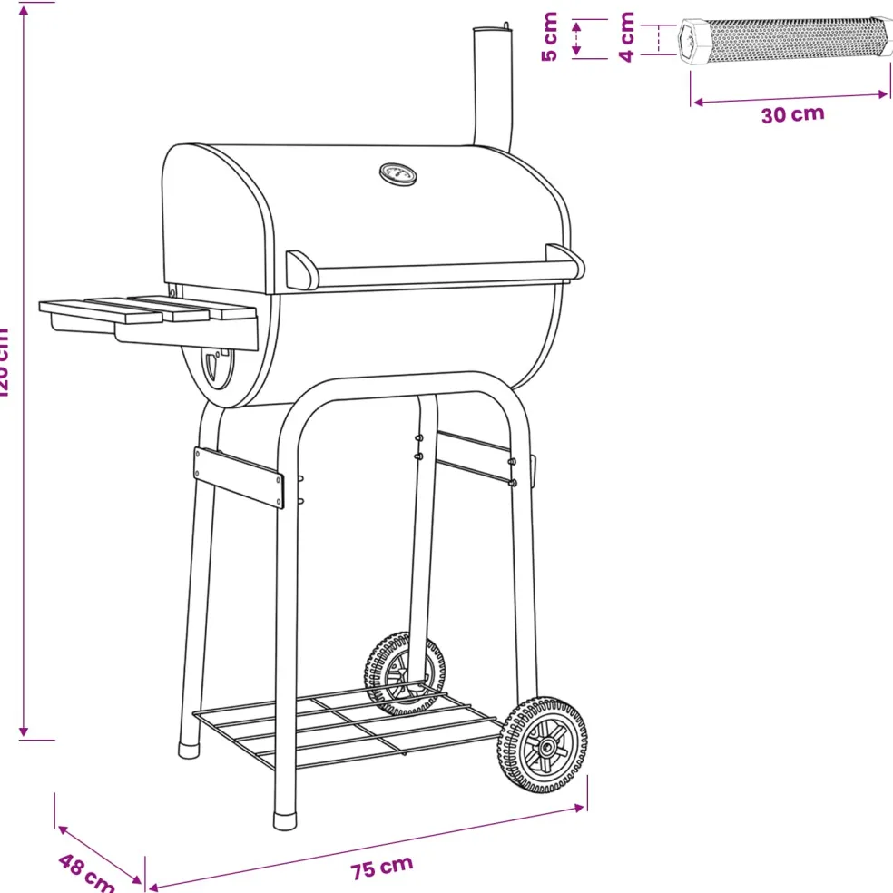 vidaXL Houtskoolbarbecue 75 x 48 x 120 cm zilver