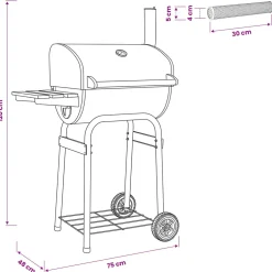 vidaXL Houtskoolbarbecue 75 x 48 x 120 cm zilver