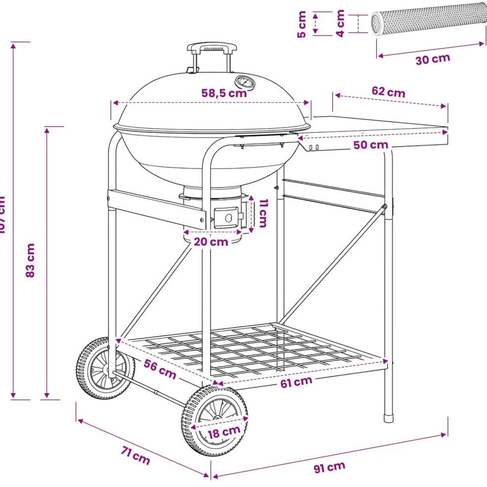 vidaXL Houtskoolgrill met Rookbuizen 91 x 71 x 107 cm Staal Zwart