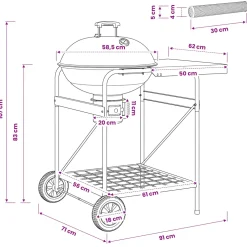 vidaXL Houtskoolgrill met Rookbuizen 91 x 71 x 107 cm Staal Zwart