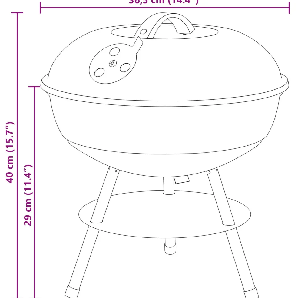 vidaXL Houtskool Grill 36,5 x 36,5 x 40 cm Zwart