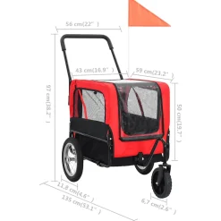 vidaXL Huisdierenfietskar en joggingbuggy 2-in-1 rood en zwart
