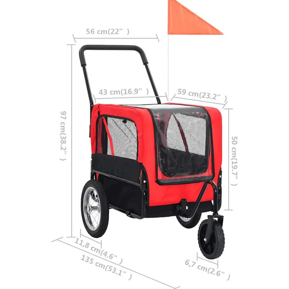 vidaXL Huisdierenfietskar en joggingbuggy 2-in-1 rood en zwart