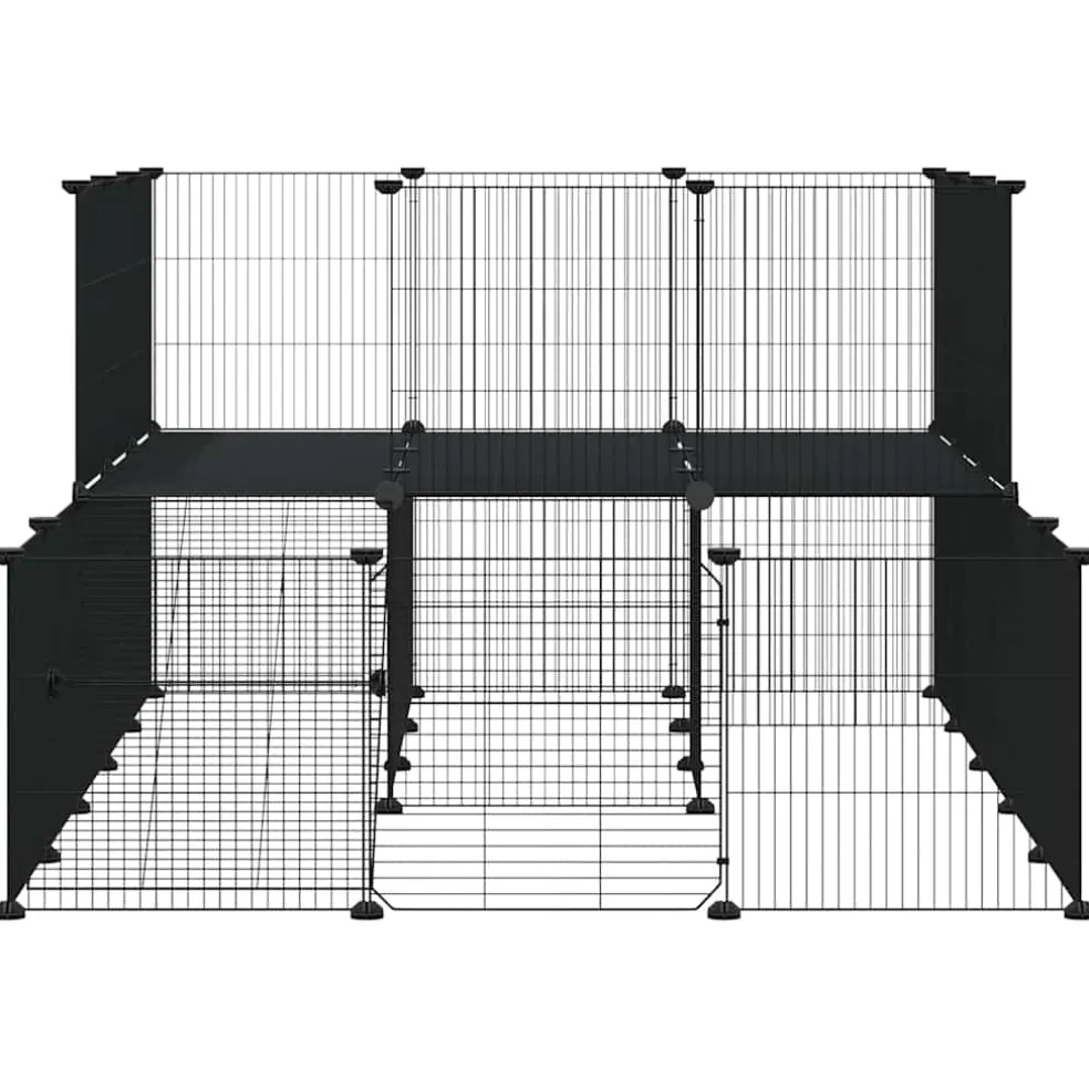 vidaXL Huisdierenkooi met deur 44 panelen 175x105x70 cm staal zwart