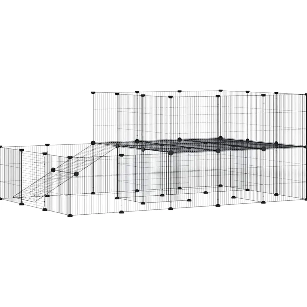 vidaXL Huisdierenkooi met deur 44 panelen 175x105x70 cm staal zwart