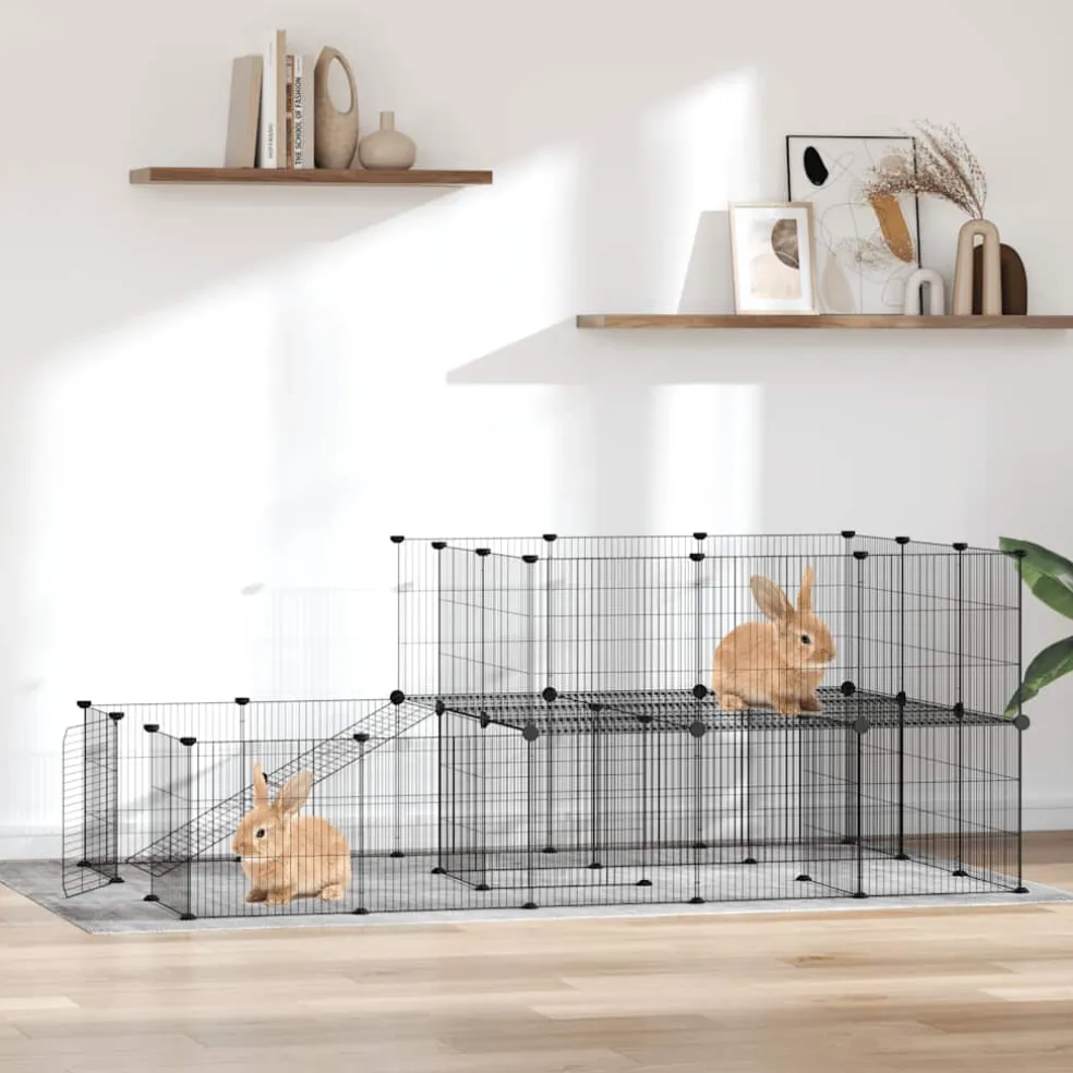 vidaXL Huisdierenkooi met deur 44 panelen 175x105x70 cm staal zwart