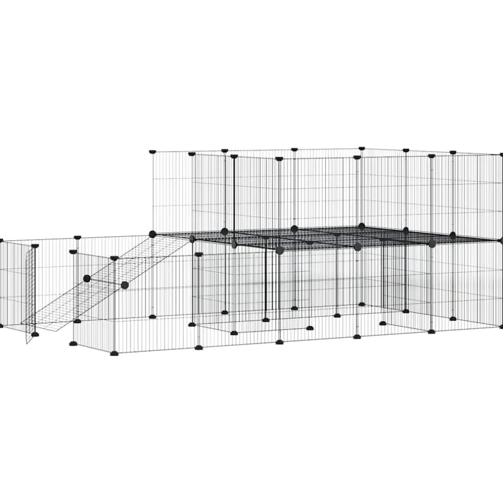vidaXL Huisdierenkooi met deur 44 panelen 175x105x70 cm staal zwart