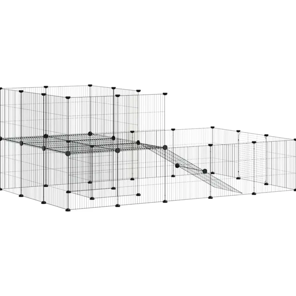 vidaXL Huisdierenkooi met deur 36 panelen 175x105x70 cm staal zwart