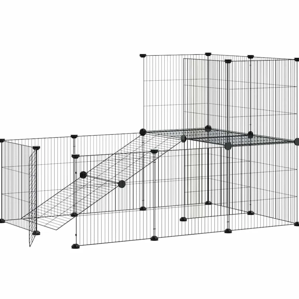 vidaXL Huisdierenkooi met deur 20 panelen 105x70x70 cm staal zwart
