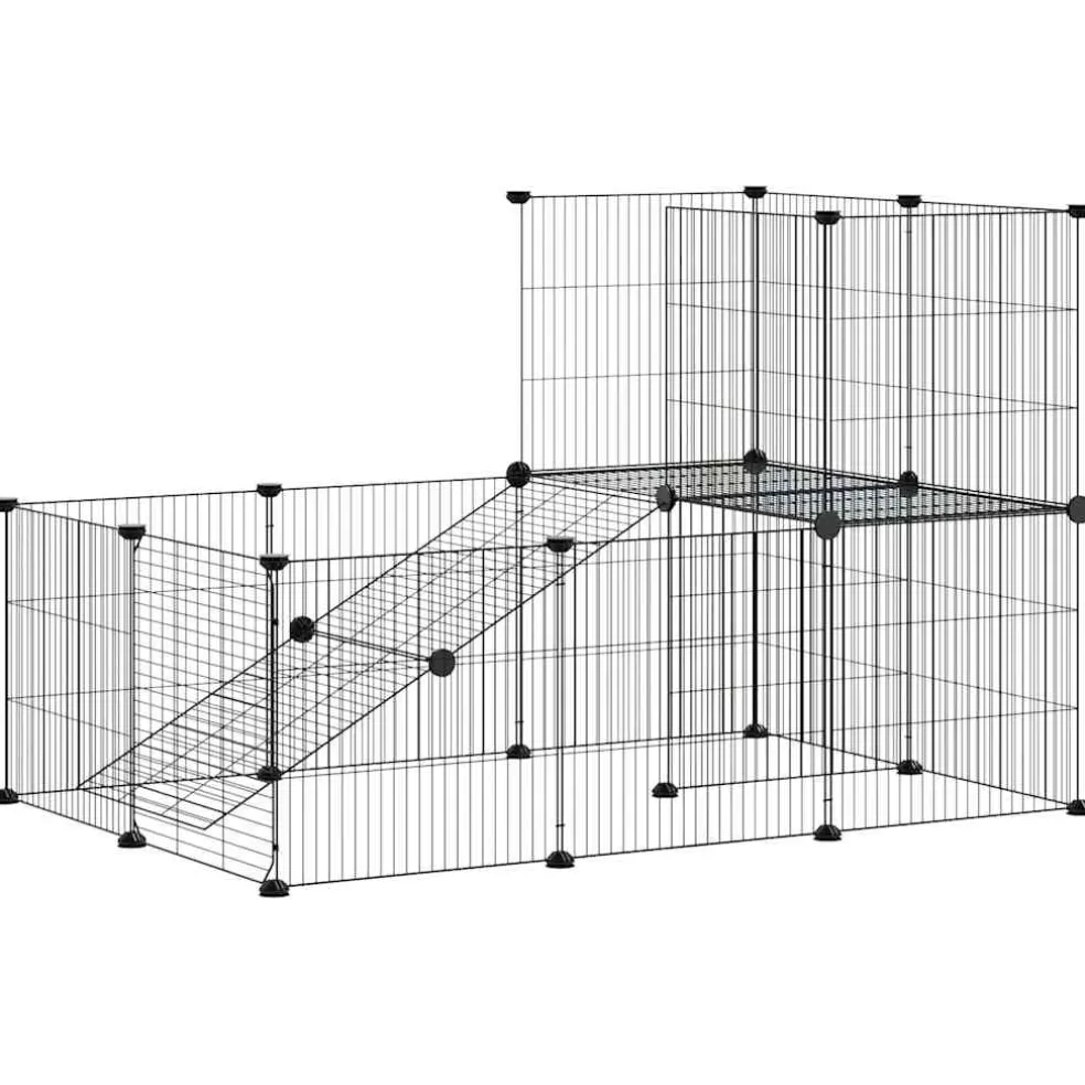 vidaXL Huisdierenkooi met deur 20 panelen 105x70x70 cm staal zwart