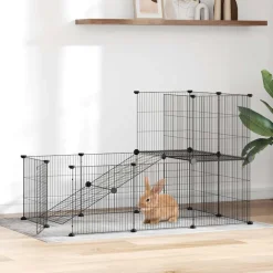 vidaXL Huisdierenkooi met deur 20 panelen 105x70x70 cm staal zwart