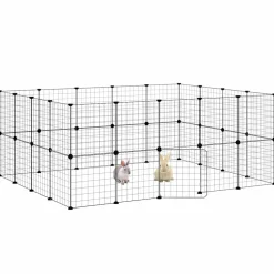 vidaXL Huisdierenkooi met deur 36 panelen 175x140x70 cm staal zwart